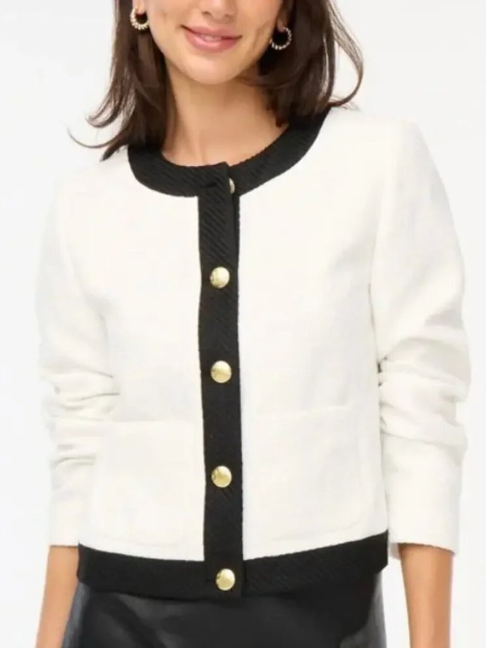 J.Crew Tweed Lady Jacket Ivory Black Trim Gold Buttons NWT Size 12